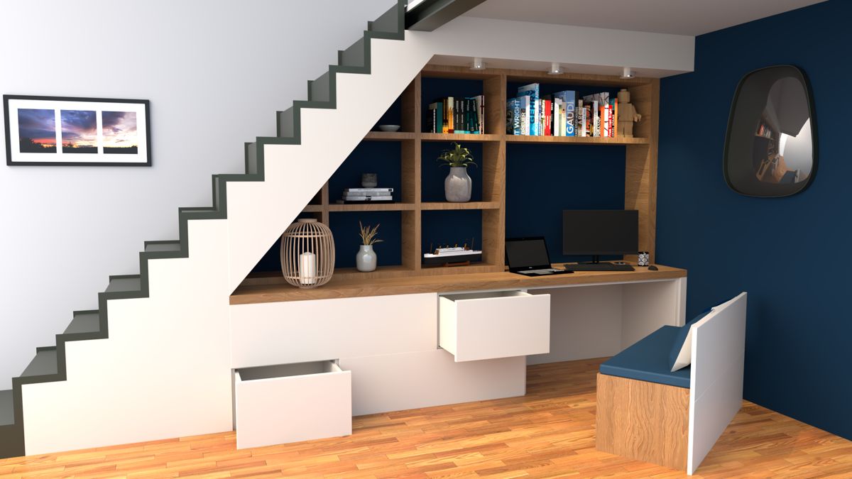 Bureau sous l'escalier — visualisation 3D